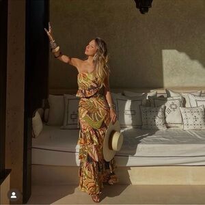 Zara linen blend ruffled top and skirt